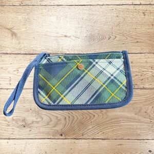 Lands End Plaid Wristlet with Blue Trim NWOT